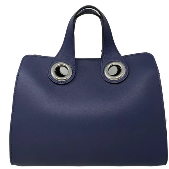 Like New! Burberry Regency Blue Leather Crest Grommet Tote Authentication Info - Picture 6 of 9